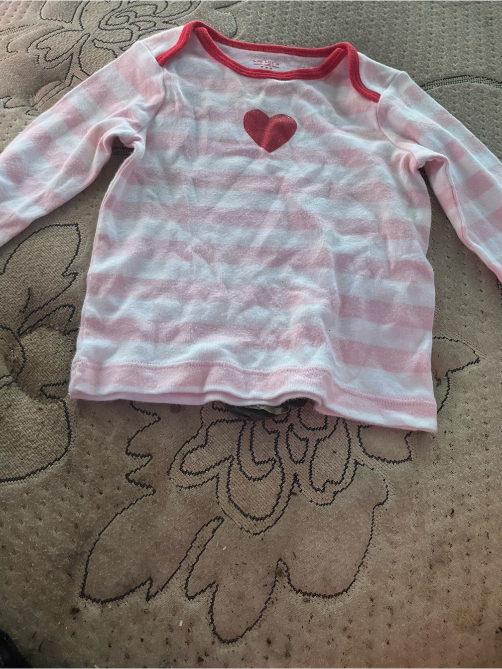 Carter's Pink and White Striped Long-Sleeve Tee with Glitter Heart